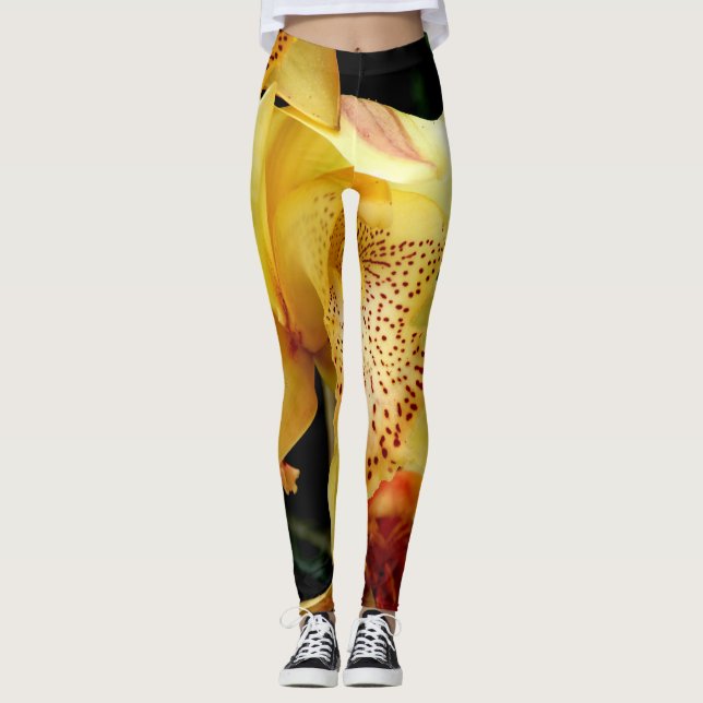 Leggings Orquídeas de Cymbidium Amarelo-claro (Frente)