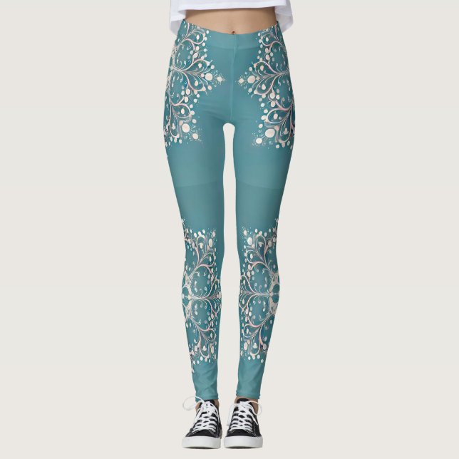 Leggings ~ padrão Aqua e Branco ~  (Frente)