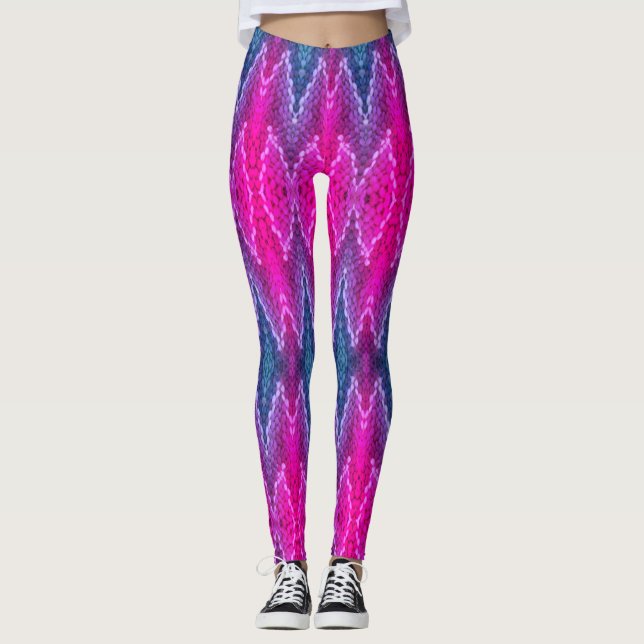 Leggings - Padrão de caleidoscópio rosa e azul (Frente)