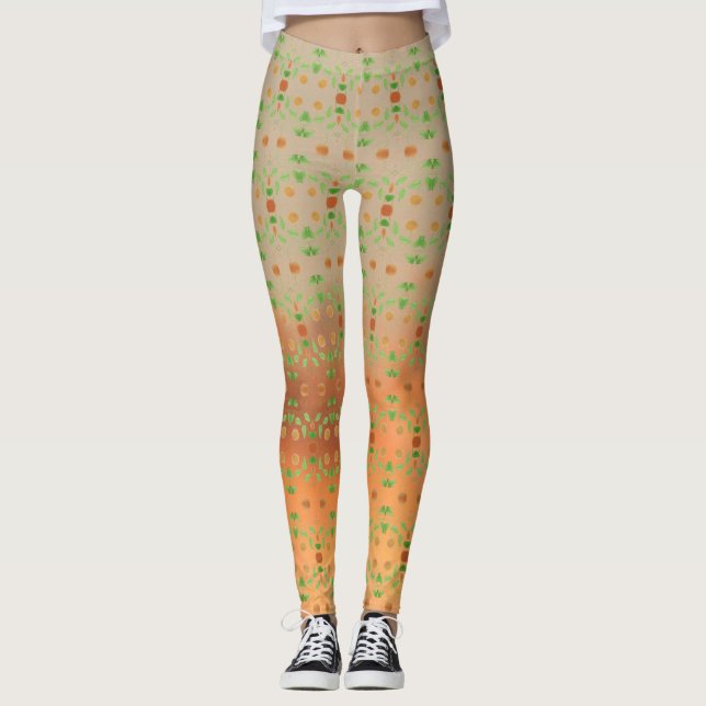 Leggings padrão de coral e taupe (Frente)