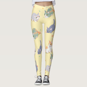 Leggings Padrão de Gatinho Fofo
