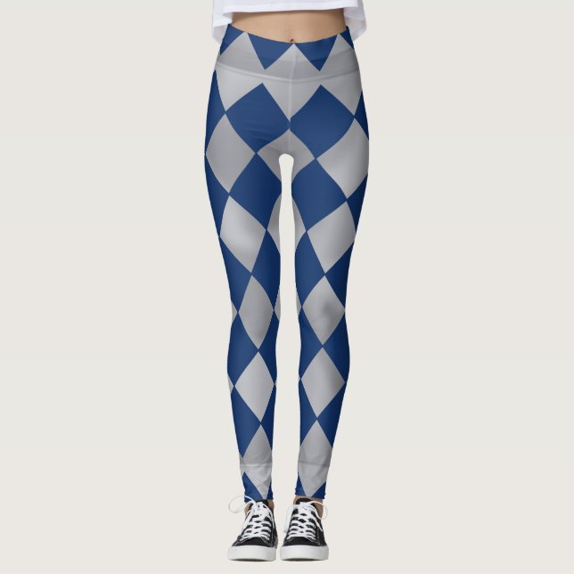 Leggings Padrão de Harlequin Azul e Prateado (Frente)