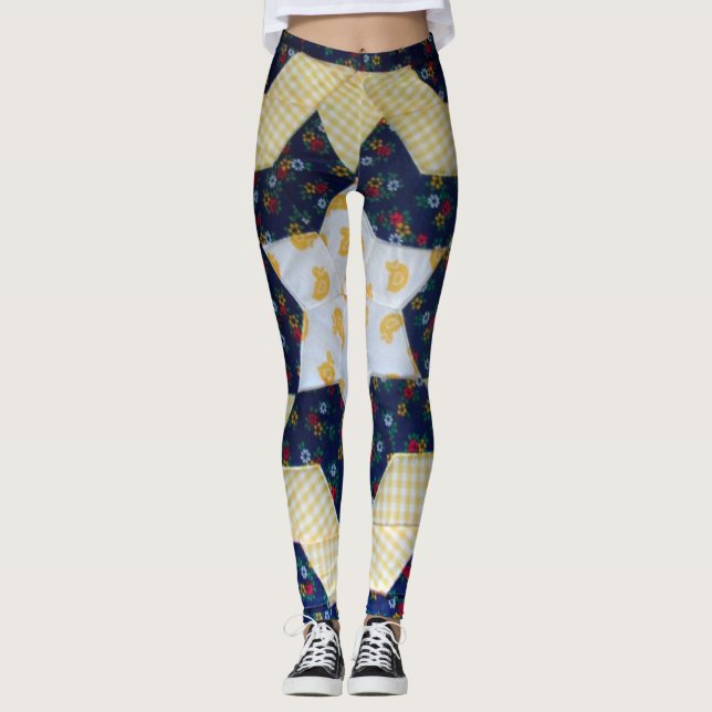 Leggings - Padrão de Inclinação da Flor nas Estrel (Frente)