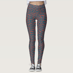 Leggings padrão-leopardo - Vermelho e Azul-ardósia