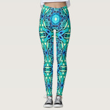 Leggings Padrão Verde Azul