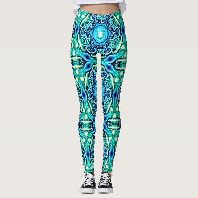 Leggings Padrão Verde Azul (Frente)