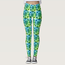 Leggings - Padrões de Inclinação em Blues e Verdes