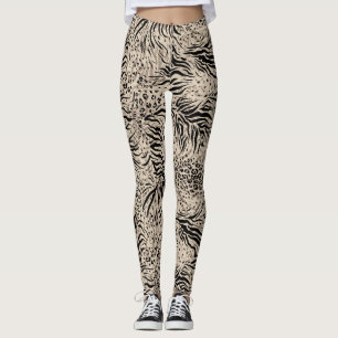 Leggings para mulheres impressas em Beige Zebra