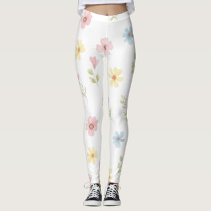 Leggings Pastel Floral Aquarela - Boho Wildflowe