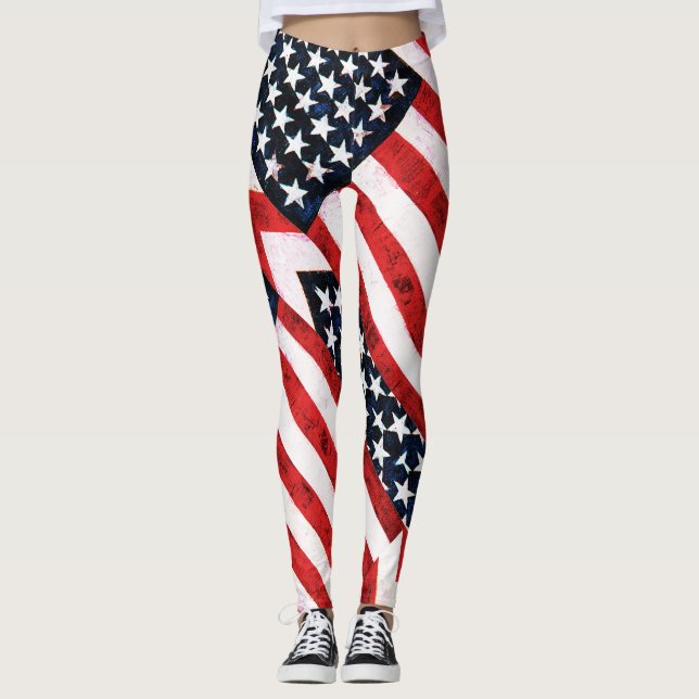 Leggings patrióticas vermelhas brancas e azuis (Frente)