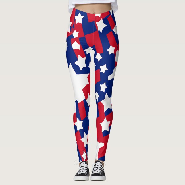 Leggings Patrióticas Vermelhas e Azuis para 4 de J (Frente)