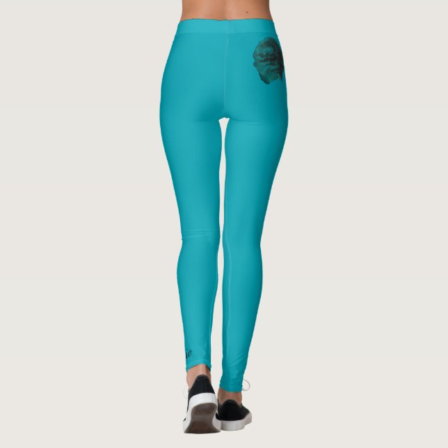 Leggings Personalizadas Azuis, Rosa de Teal e Nome (Verso)