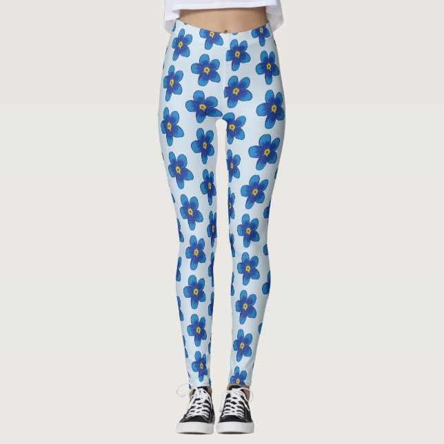 Leggings personalizadas com padrão de flores azuis (Frente)