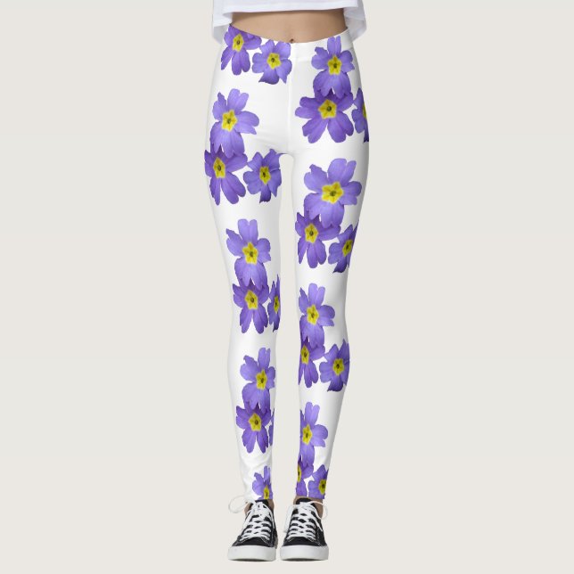 Leggings Personalizadas da Flor de Primula Roxa (Frente)