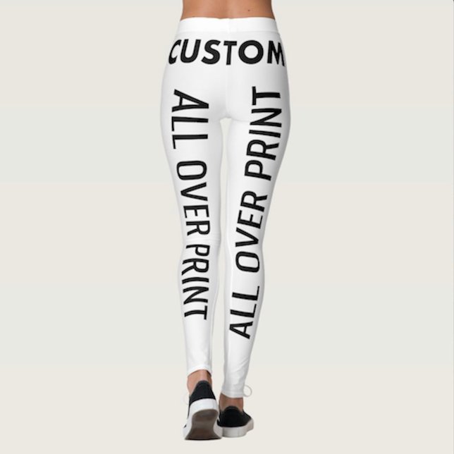Leggings Personalizadas de Impressão Total (Custom leggings personalized all over print yoga pants back view.)