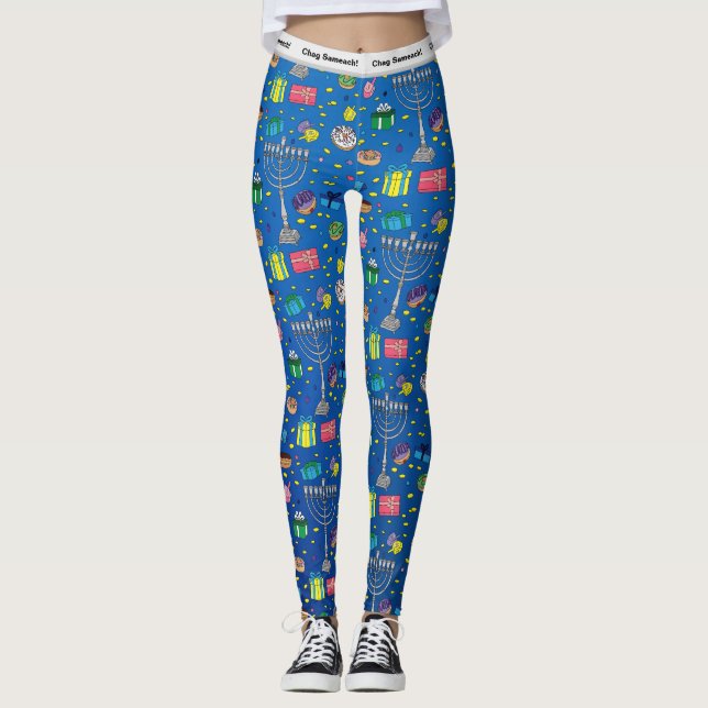 Leggings personalizadas de padrão de Hanukkah (Frente)