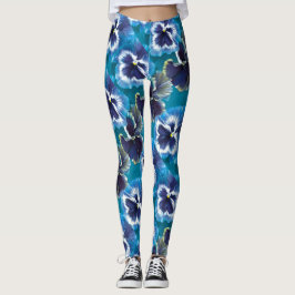 Leggings pintadas com flor azul de pensamento