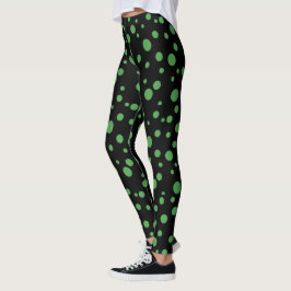 Leggings pontilhadas por polca preta e Verde limão