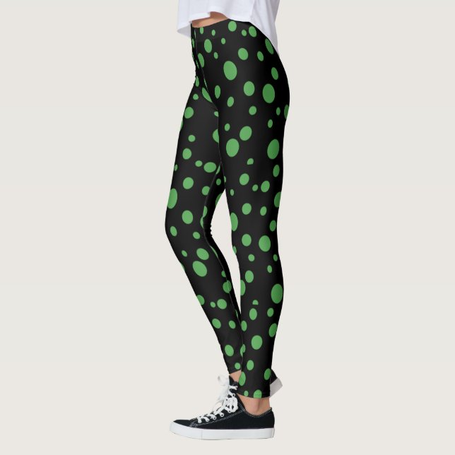 Leggings pontilhadas por polca preta e Verde limão (Esquerda)