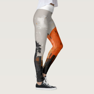 Leggings Pretas Brancas Cidade Palma Sol Laranja F