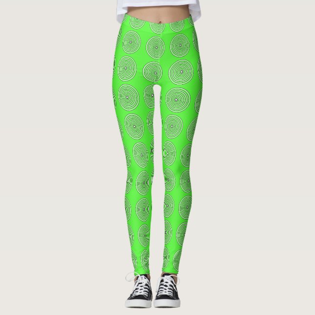 Leggings Pretas com Estampa Abstrata em Verde Lima (Frente)