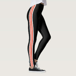 Leggings Pretas com Faixa Lateral Vermelha e Branc