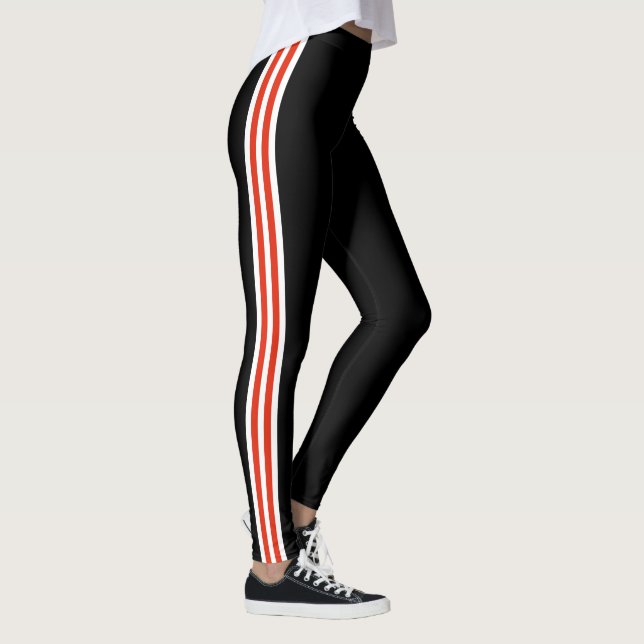 Leggings Pretas com Faixa Lateral Vermelha e Branc (Direita)