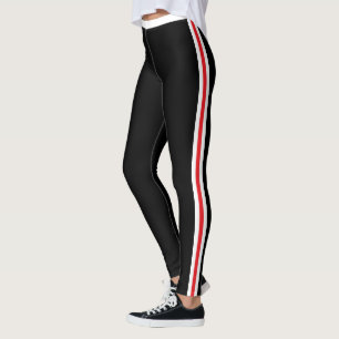 Leggings Pretas com Faixa Vermelha Branca - Suas C