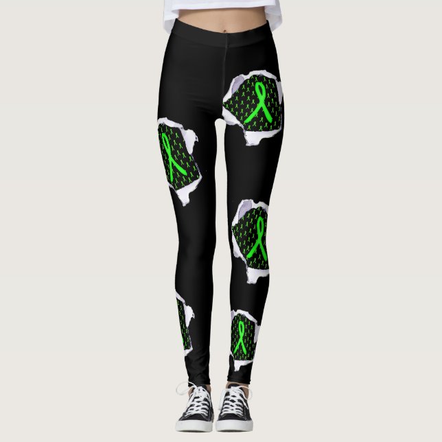 Leggings Pretas com Fitas de Conscientização da Do (Frente)
