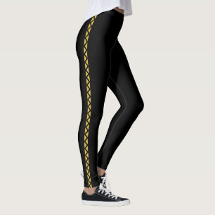 Leggings Pretas com Listra Lateral em Dourado Metá