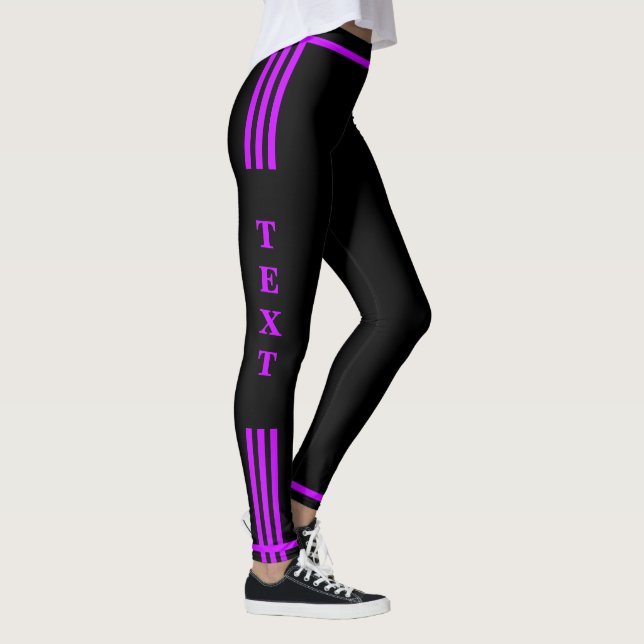 Leggings Pretas com Listra Lateral Texto e Cor Per (Direita)