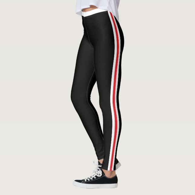 Leggings Pretas com Listra Lateral Vermelha e Bran (Esquerda)