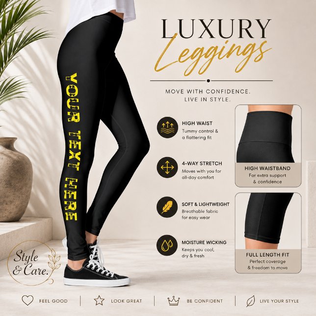 Leggings Pretas com Texto Personalizado para Confo (Custom Text Black Leggings for Stylish Comfort)