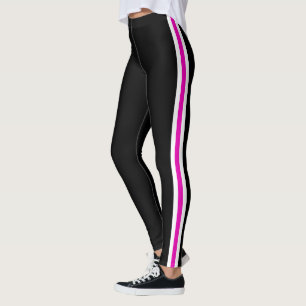 Leggings pretas, cor-de-rosa e branco