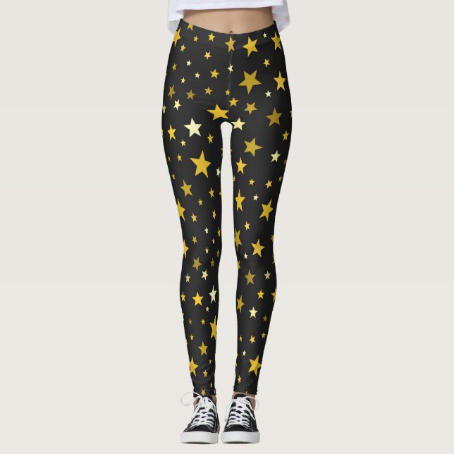 Leggings pretas de estrelas Douradas (Frente)