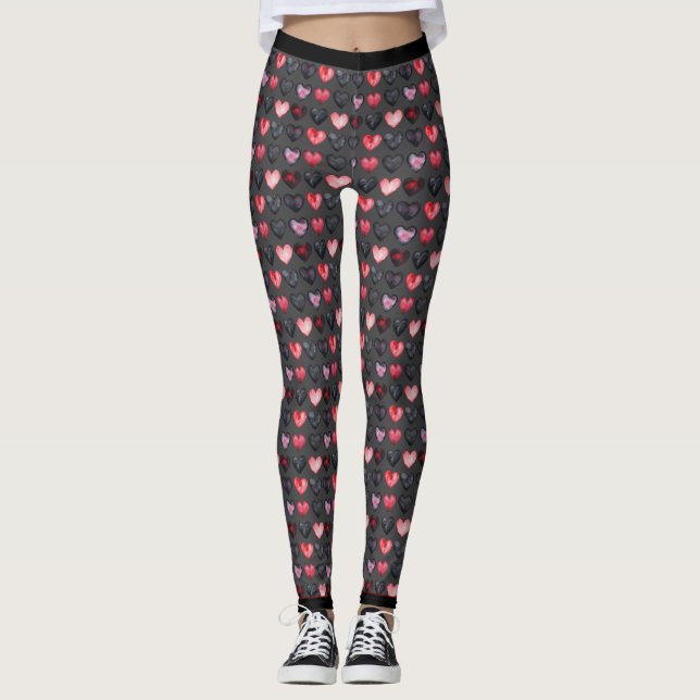 Leggings Pretas de Goth Corações Sombrios (Frente)
