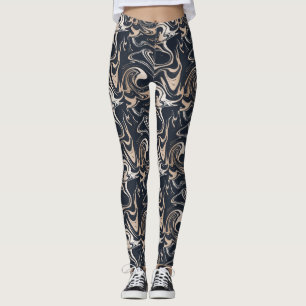 Leggings Pretas de Mármore Dourado para Mulheres D