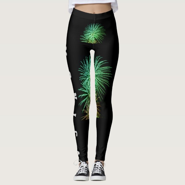 Leggings Pretas de Nome de Repetição Personalizada (Frente)