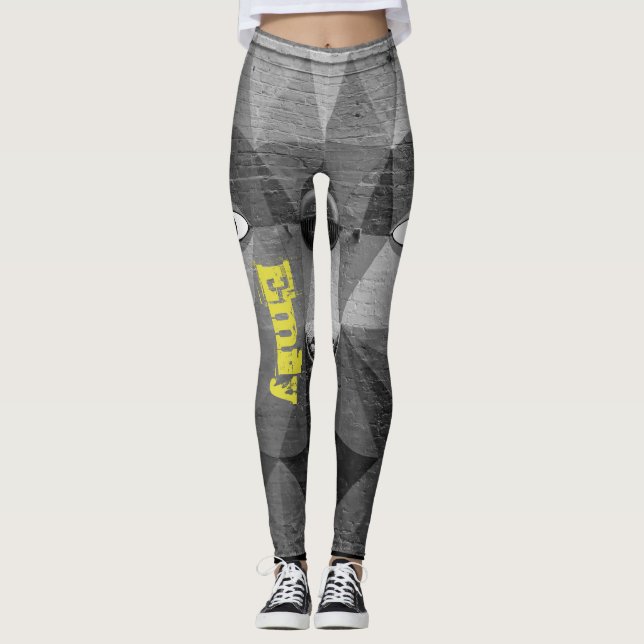 Leggings Pretas de Nome Personalizado (Frente)