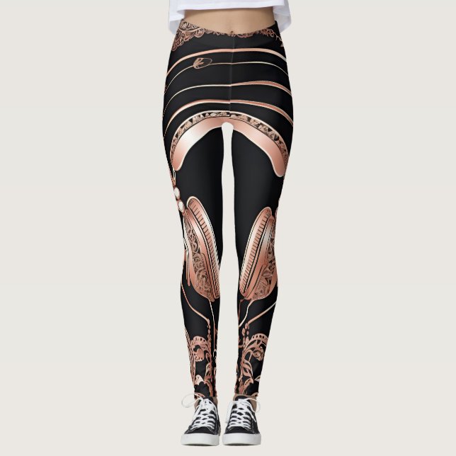 Leggings pretas design de fones de ouvido Arte de  (Frente)
