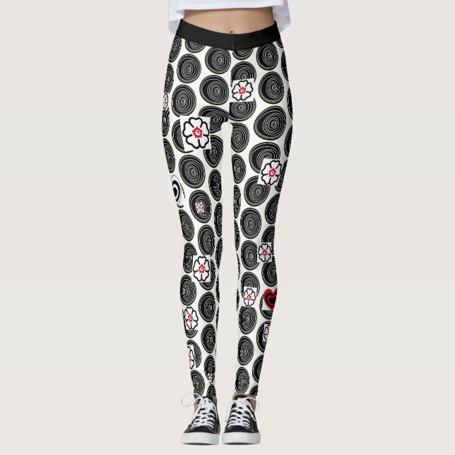 Leggings Pretas e Brancas com Bolinhas para Mulher (Frente)
