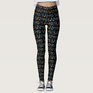 Leggings pretas para o Rainbow Music Note