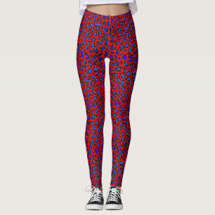 Leggings Preto Azul Vermelho Estampa Leopardo