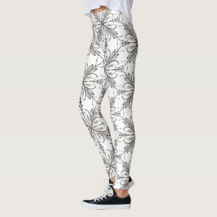 Leggings Preto Branco Mandala de Henna Floral