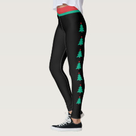 Leggings Preto com Faixa Lateral de Árvore de Nata
