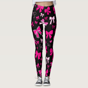 Leggings Preto com Laço Rosa Coquette Kawaii