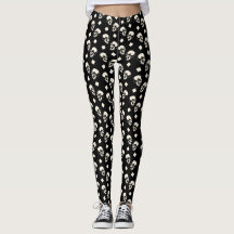 Leggings Preto com Padrão de Diamante e Caveiras p