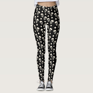 Leggings Preto com Padrão de Diamante e Caveiras p