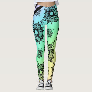 Leggings Preto com Padrão Floral Pastel