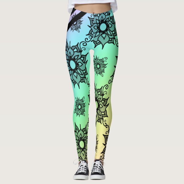 Leggings Preto com Padrão Floral Pastel (Frente)